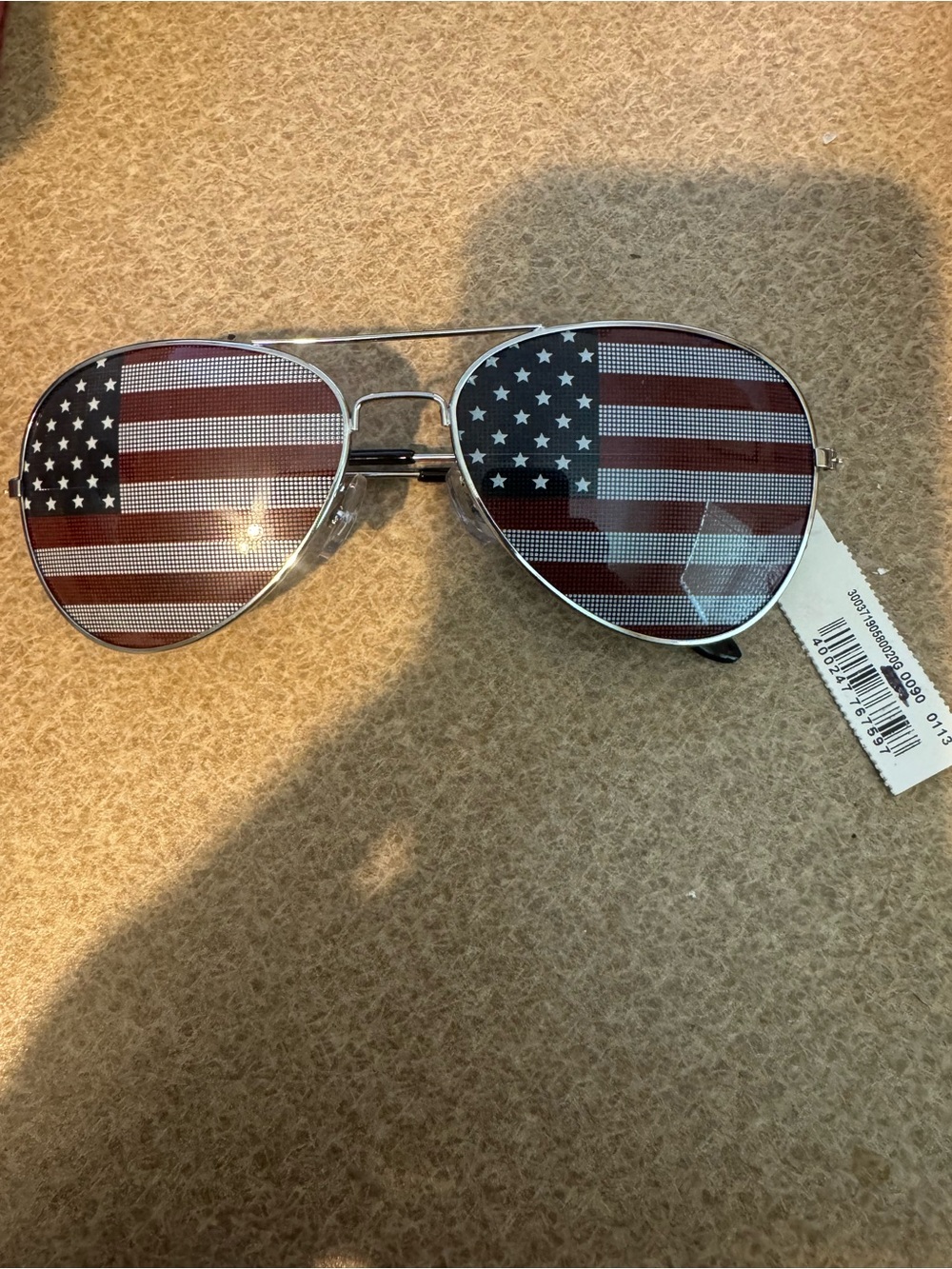 Aviator Sunglasses with American Flag Lenses - Red, White, Blue